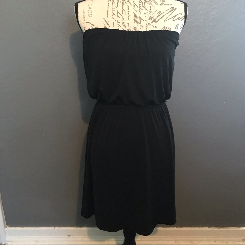 Ruched Strapless Black Dress